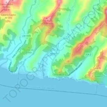 Mizata topographic map, elevation, terrain