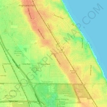 Ravinia topographic map, elevation, terrain