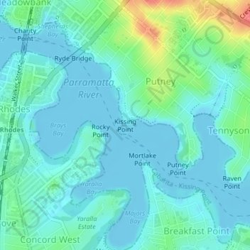 Kissing Point topographic map, elevation, terrain