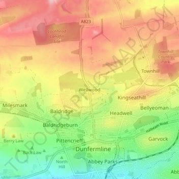 Wellwood topographic map, elevation, terrain
