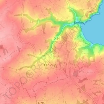 Ar Rhuniou topographic map, elevation, terrain