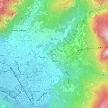 Falghera topographic map, elevation, terrain