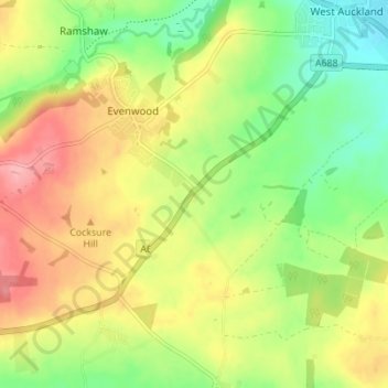Evenwood Gate topographic map, elevation, terrain