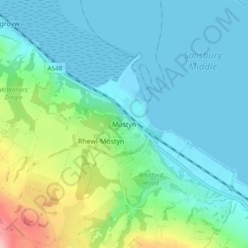 Mostyn topographic map, elevation, terrain
