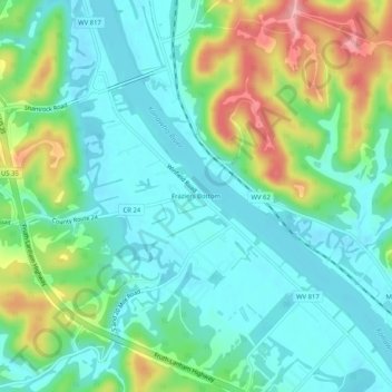 Fraziers Bottom topographic map, elevation, terrain