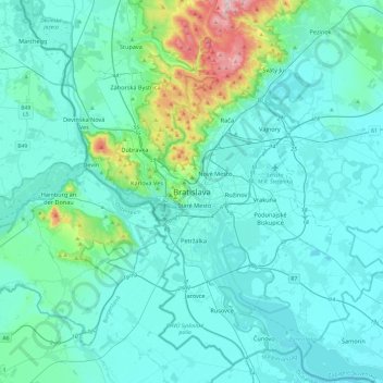 Bratislava topographic map, elevation, terrain