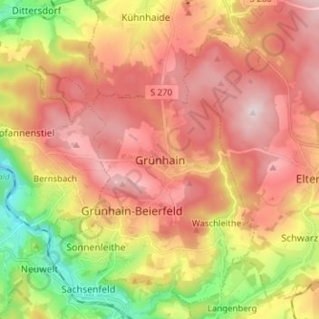 Grünhain topographic map, elevation, terrain