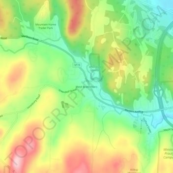 West Brattleboro topographic map, elevation, terrain