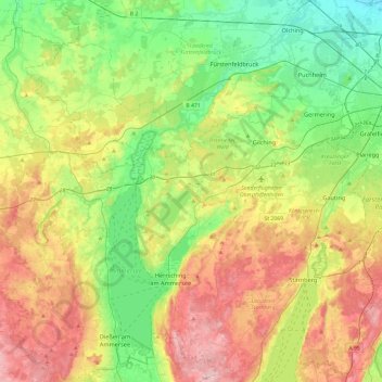 Wörthsee topographic map, elevation, terrain