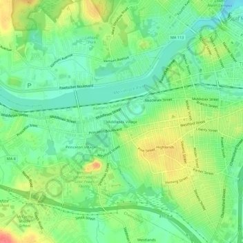 Middlesex Village topographic map, elevation, terrain