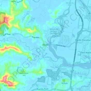 Bli Bli topographic map, elevation, terrain