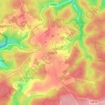 Sugny topographic map, elevation, terrain