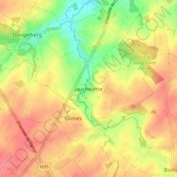 Jauchelette topographic map, elevation, terrain