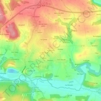Kerentréh topographic map, elevation, terrain