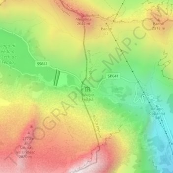 Passo Fedaia topographic map, elevation, terrain
