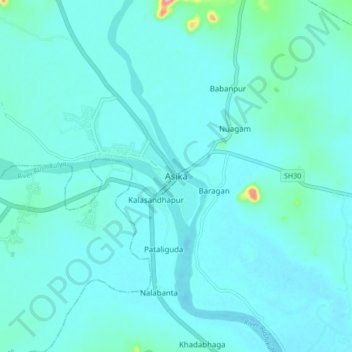Asika topographic map, elevation, terrain