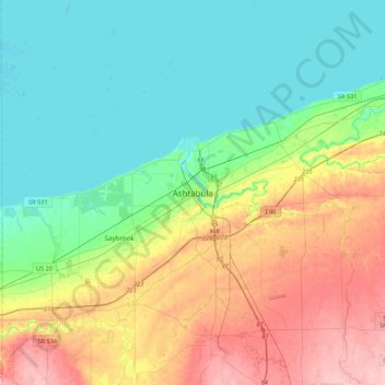 Ashtabula topographic map, elevation, terrain