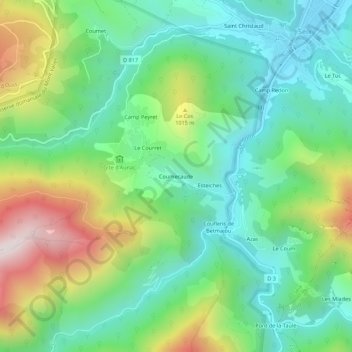 Coumecaude topographic map, elevation, terrain