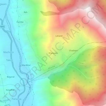 Khanyara topographic map, elevation, terrain