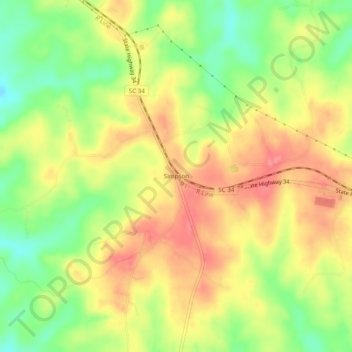 Simpson topographic map, elevation, terrain