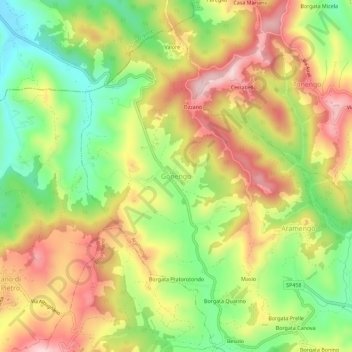 Gonengo topographic map, elevation, terrain
