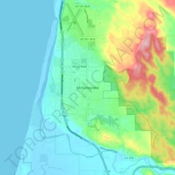 McKinleyville topographic map, elevation, terrain