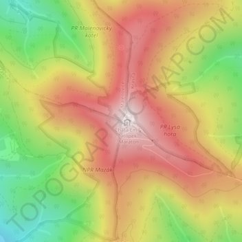 Lysá hora topographic map, elevation, terrain