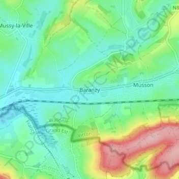 Baranzy topographic map, elevation, terrain