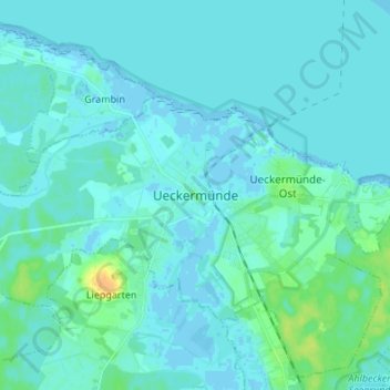 Ueckermünde topographic map, elevation, terrain