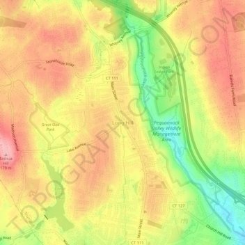 Long Hill topographic map, elevation, terrain