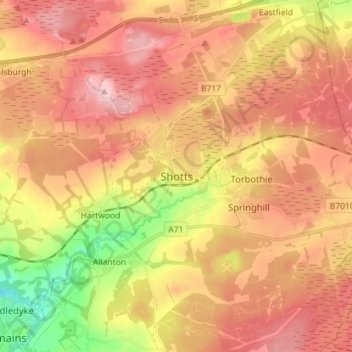 Shotts topographic map, elevation, terrain