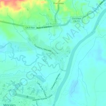 Las Pozas topographic map, elevation, terrain