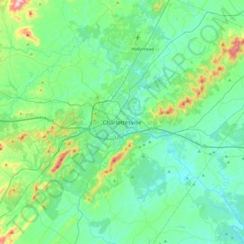 Charlottesville topographic map, elevation, terrain