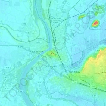 Arles topographic map, elevation, terrain