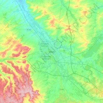 Troyes topographic map, elevation, terrain