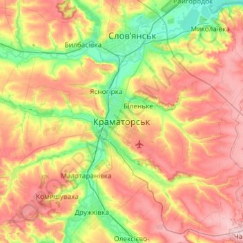 Kramatorsk topographic map, elevation, terrain