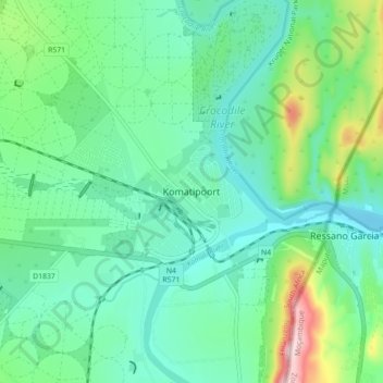 Komatipoort topographic map, elevation, terrain