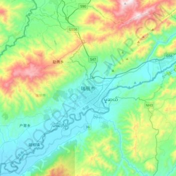 Ruili topographic map, elevation, terrain