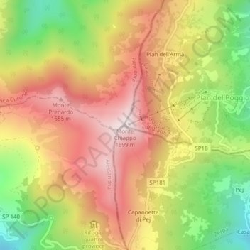 Monte Chiappo topographic map, elevation, terrain