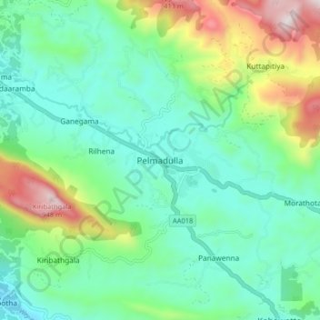 Pelmadulla topographic map, elevation, terrain