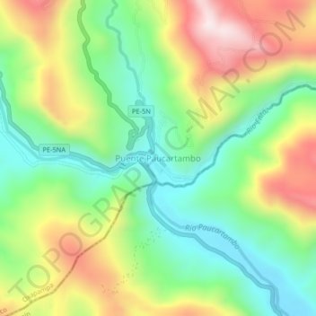 Puente Paucartambo topographic map, elevation, terrain
