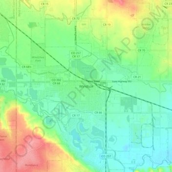 Windsor topographic map, elevation, terrain