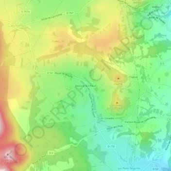 Beaune-le-Chaud topographic map, elevation, terrain