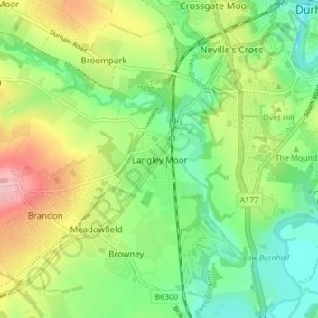 Langley Moor topographic map, elevation, terrain
