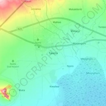 Taveta topographic map, elevation, terrain