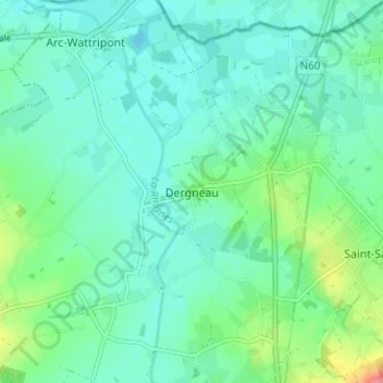 Dergneau topographic map, elevation, terrain