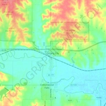 Strong City topographic map, elevation, terrain