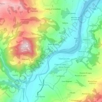 Buelli topographic map, elevation, terrain