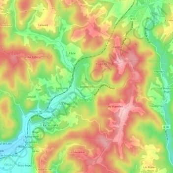 Bonnefond topographic map, elevation, terrain