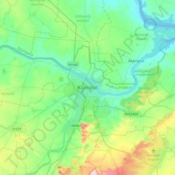 Kurnool topographic map, elevation, terrain